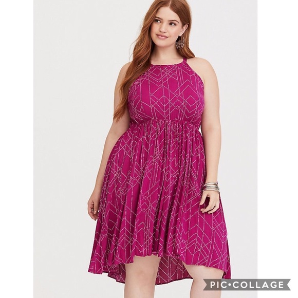torrid Dresses & Skirts - TORRID Plus Size Berry Dot High Low Challis Dress